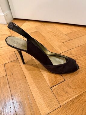 Guess Brown Fabric Slingback Heels Size 11 – Peep Toe, 4.5” Heel